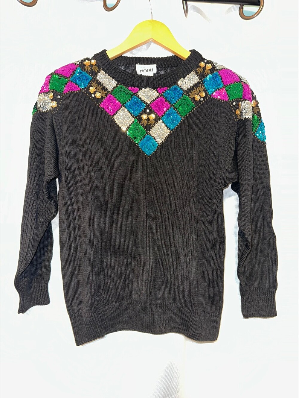 VTG 80s/90s Retro Mister Noah Sequin Diamond Sweater M